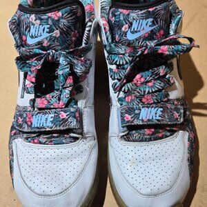 NIKE AIR WHITE LEATHER WITH FLORAL MID LACE DESIGN SHOES